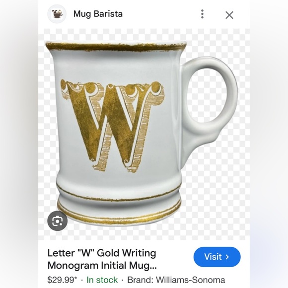 Rare Find:  William Sonoma Vintage 2012 Gold “W” Monogrammed Mugs. - Picture 5 of 6
